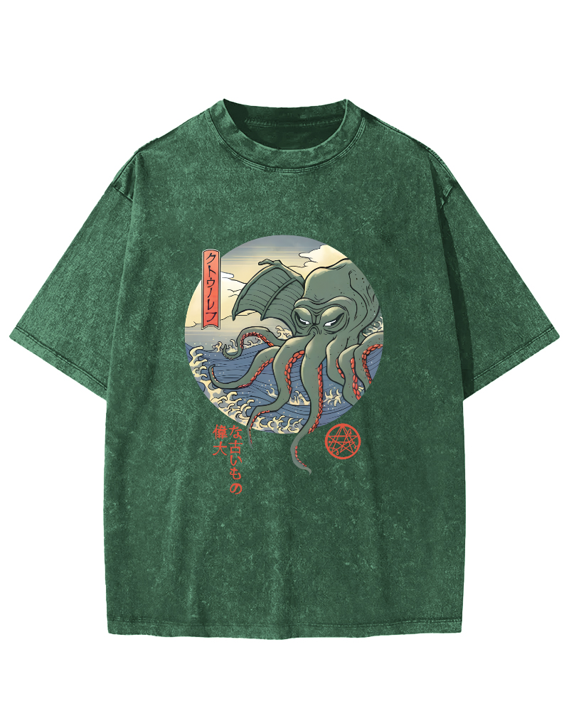 Giant Octopus Vintage Washed T-shirt-Zazasy