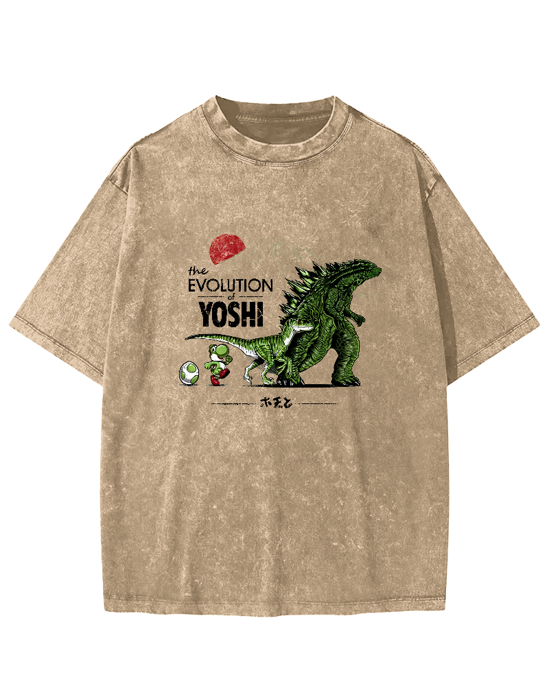 Cartoon Monster Pattern Japanese Style Vintage Distressed T-shirt-Zazasy