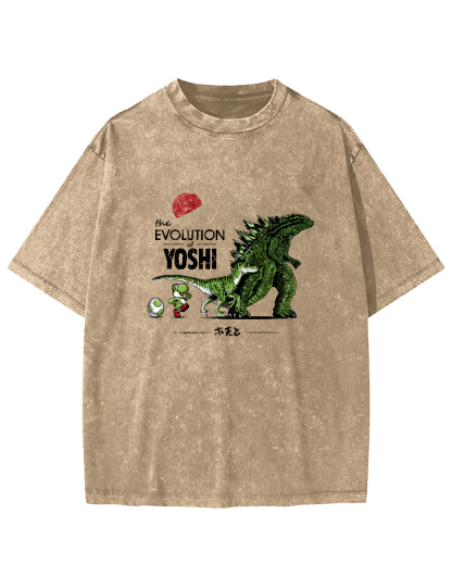 Cartoon Monster Pattern Japanese Style Vintage Distressed T-shirt-Zazasy