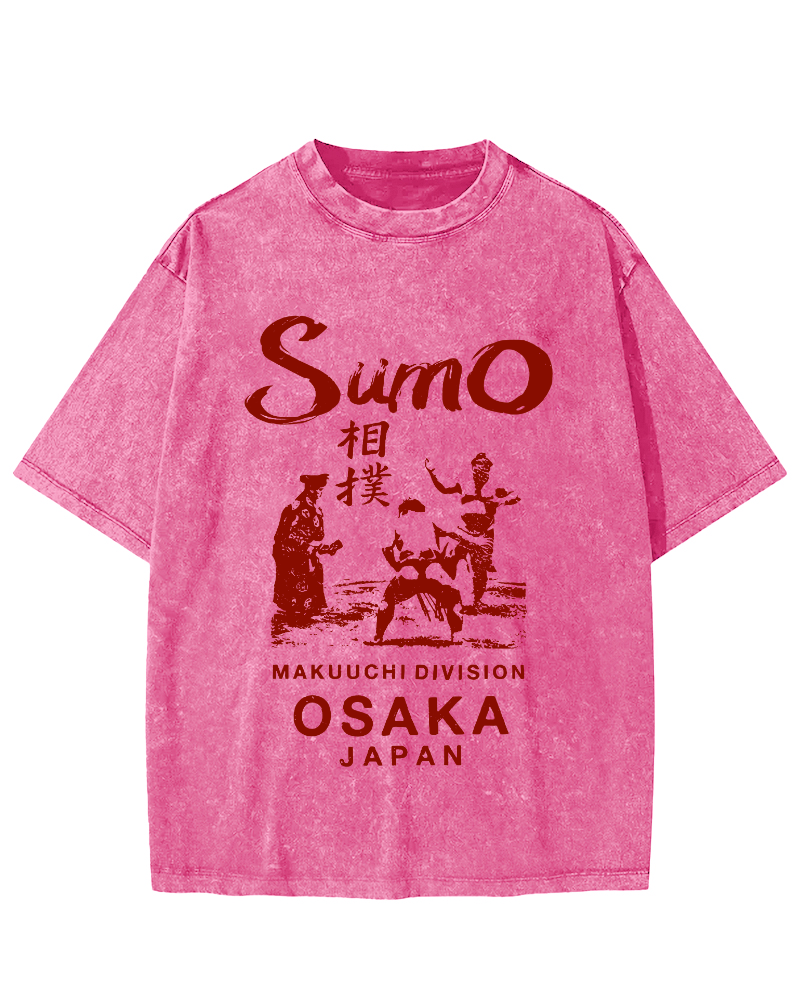 Sumo Wrestling in Japan Vintage Washed T-shirt-Zazasy