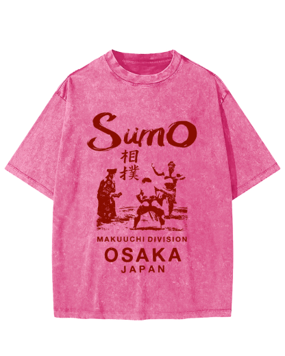 Sumo Wrestling in Japan Vintage Washed T-shirt-Zazasy