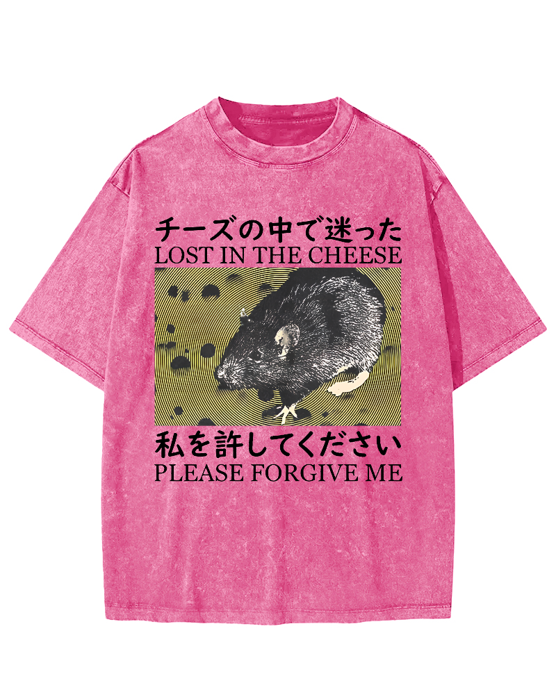 Lost in the Cheese Rat Vintage Distressed T-shirt-Zazasy