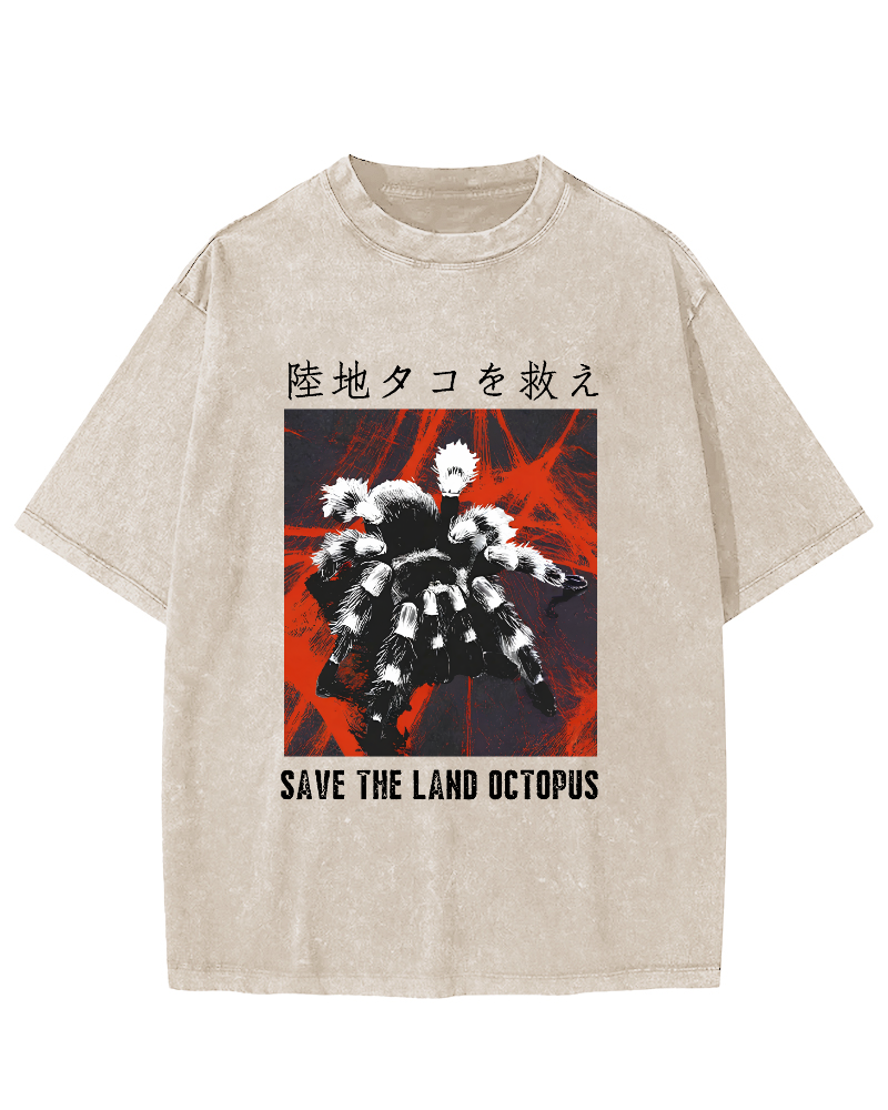 Japanese Style Spiders At Work Vintage Washed T-shirt-Zazasy