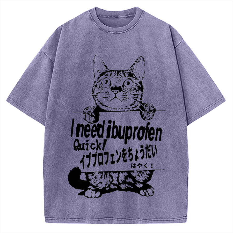 Ibuprofen Cat Vintage Washed T-shirt