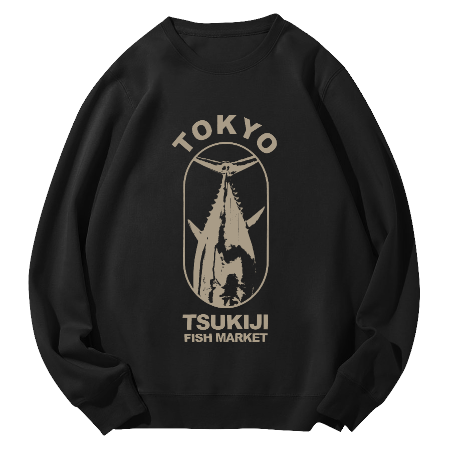 Tokyo Tsukiji Fish Market Round Neck Sweatshirt-Zazasy