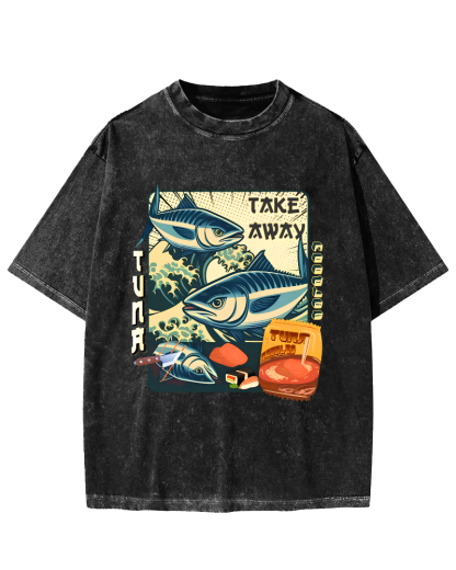 Delicious Japanese Style Tuna Vintage Washed T-shirt-Zazasy