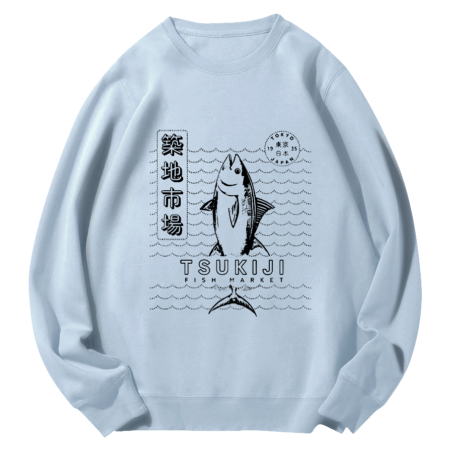 Tuna at Tsukiji Market in Tokyo, Japan Round Neck Sweatshirt-Zazasy