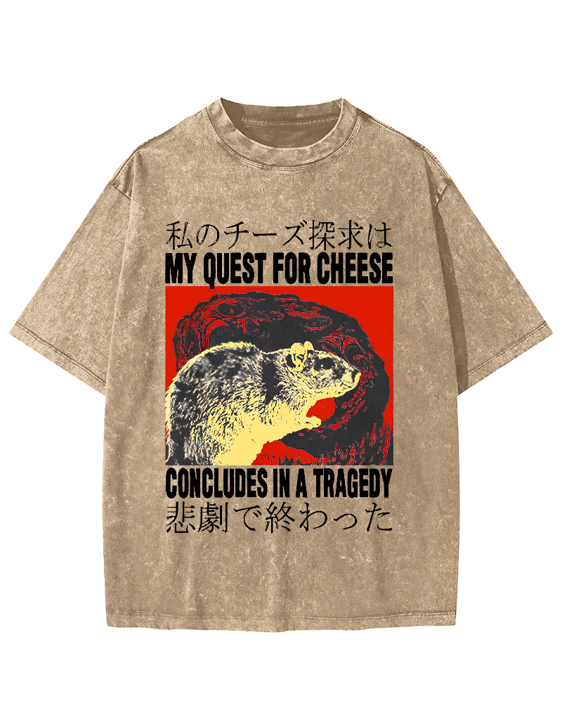 My Quest For Cheese Rat Japanese Vintage Distressed T-shirt-Zazasy