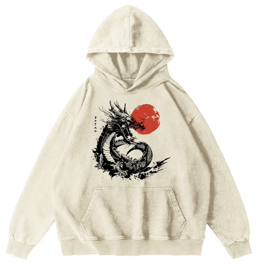 Japanese Style Sea Going Dragon Vintage Distressed Hoodie-Zazasy