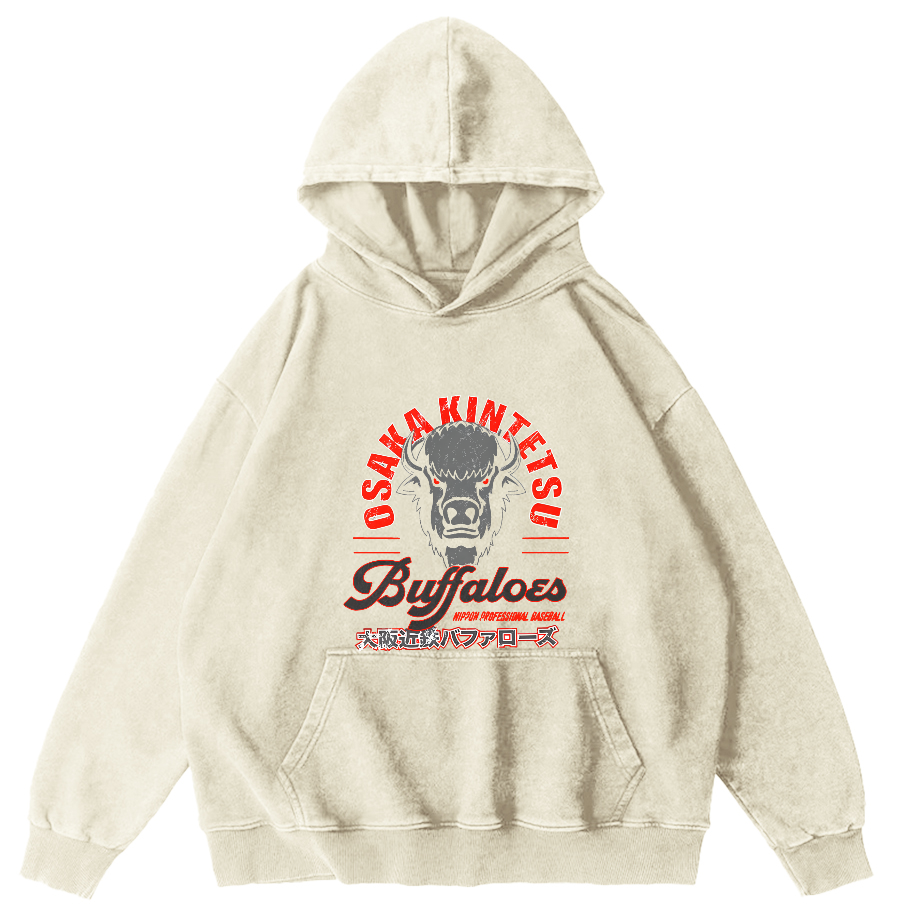 Retro Bull Head Japanese Style Vintage Distressed Hoodie-Zazasy