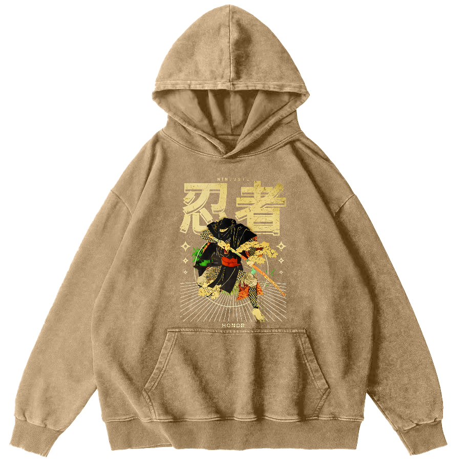 Japanese Ninja Vintage Distressed Hoodie-Zazasy