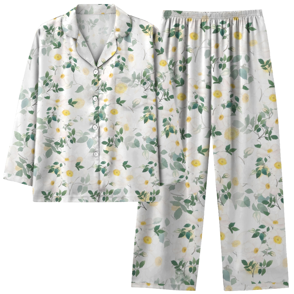 Japanese style floral comfortable long sleeved shirt and pajama set