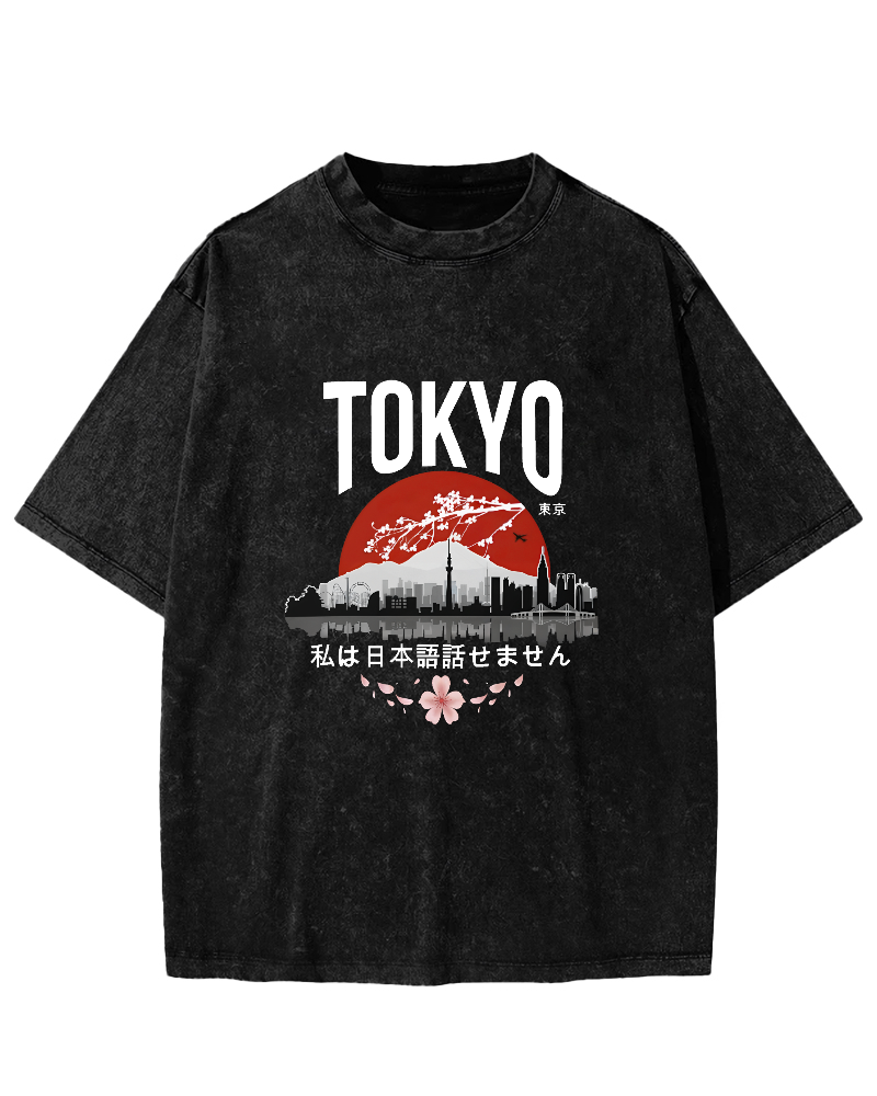 Tokyo Scenery Japanese Style Vintage Distressed T-shirt-Zazasy