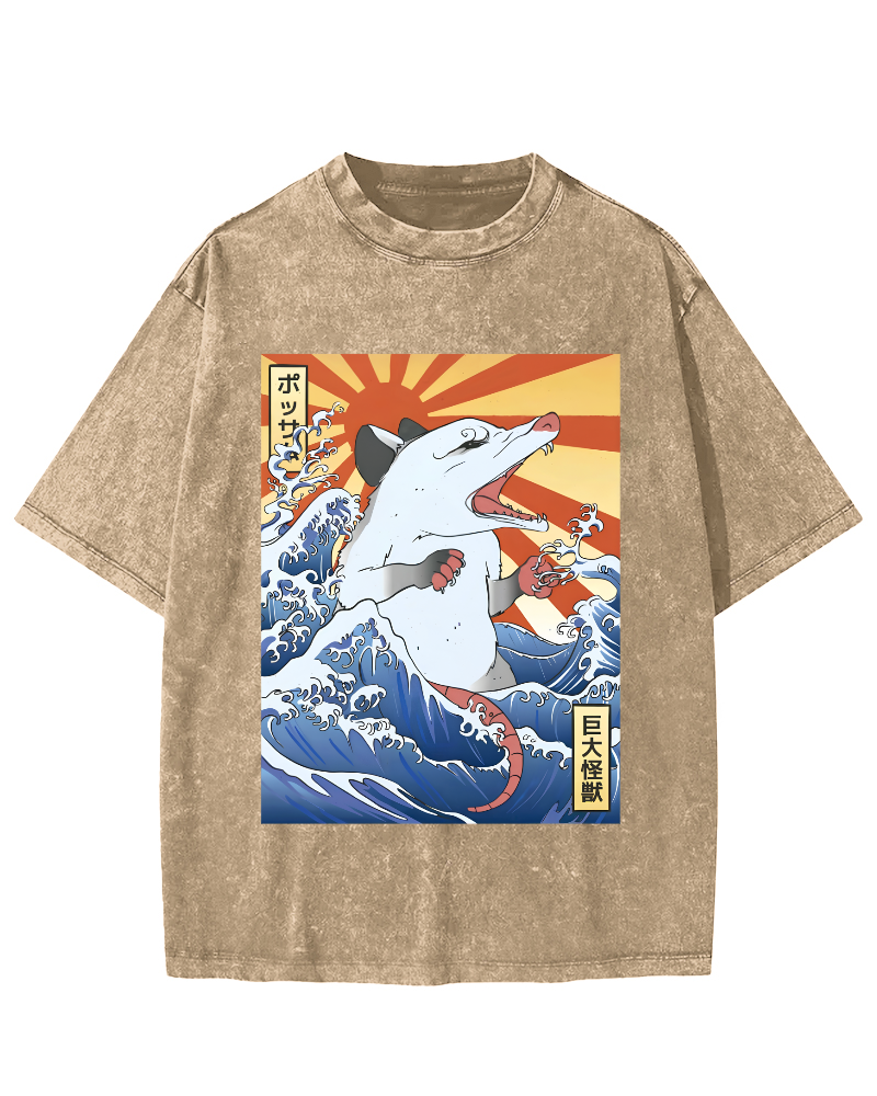 Giant Mouse Monster Vintage Washed T-shirt-Zazasy