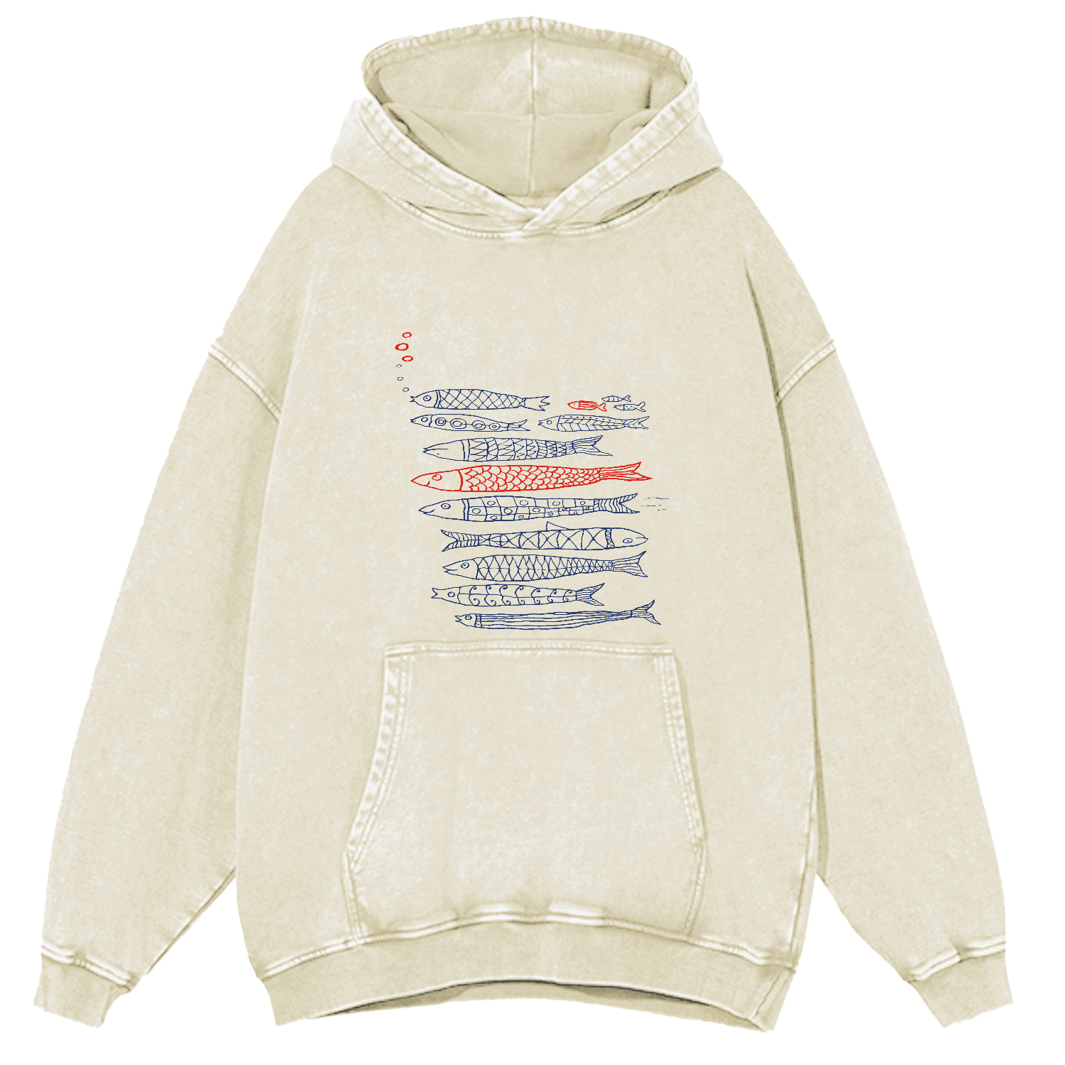 Retro Fish Pattern Vintage Distressed Hoodie-Zazasy