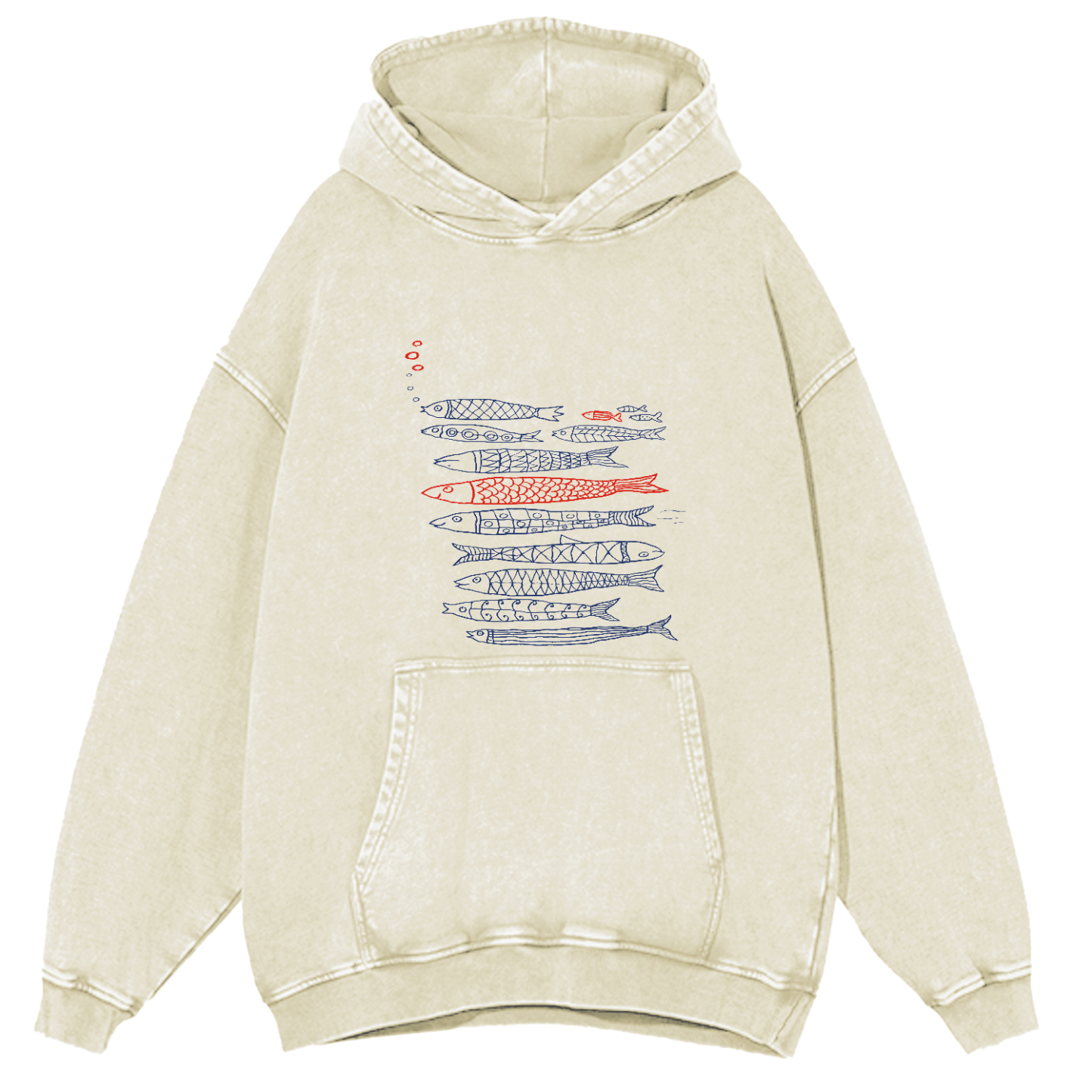 Retro Fish Pattern Vintage Distressed Hoodie-Zazasy