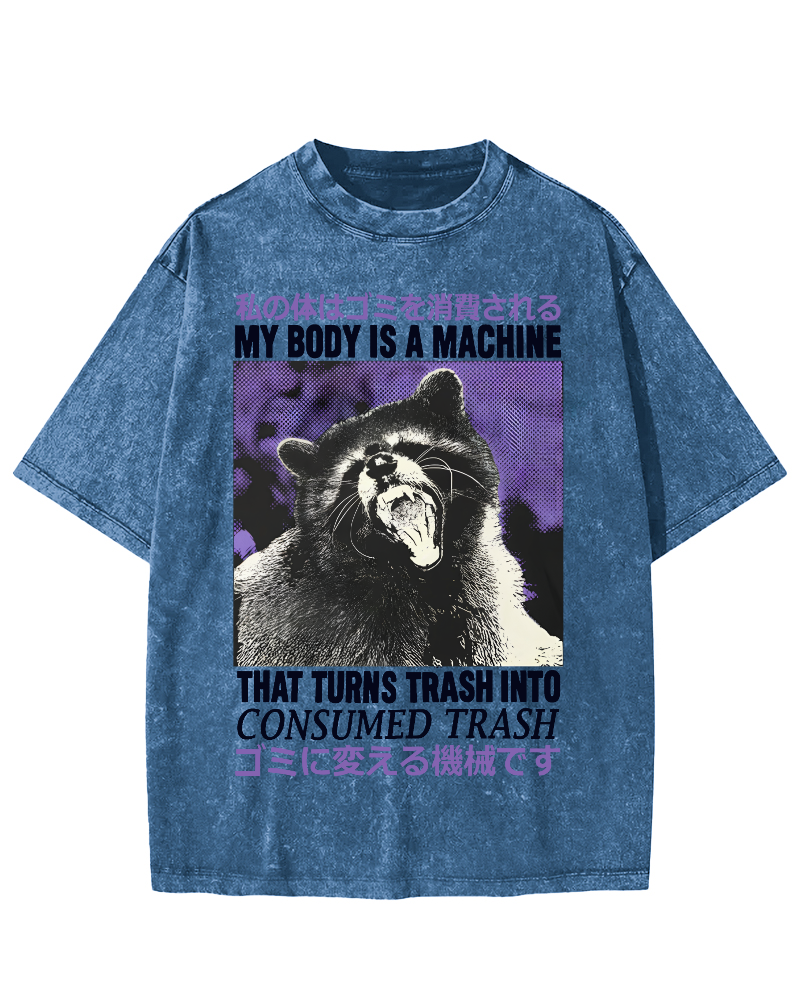 Angry Raccoon Japanese Vintage Distressed T-shirt-Zazasy