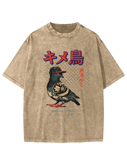 Tokyo Pigeon Vintage Washed T-shirt-Zazasy