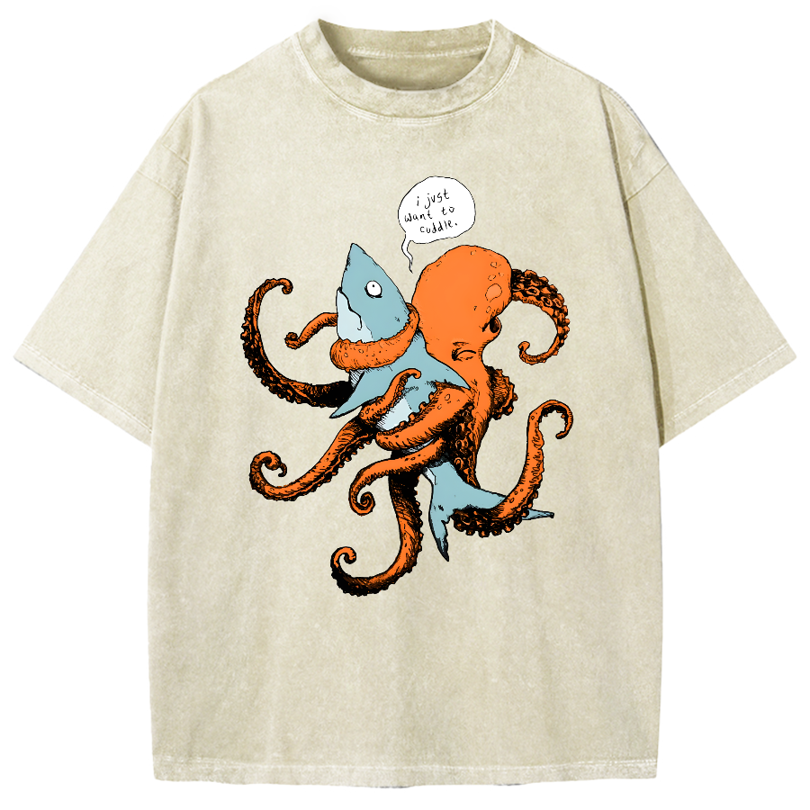 Octopus Entangles Shark Vintage Washed T-shirt