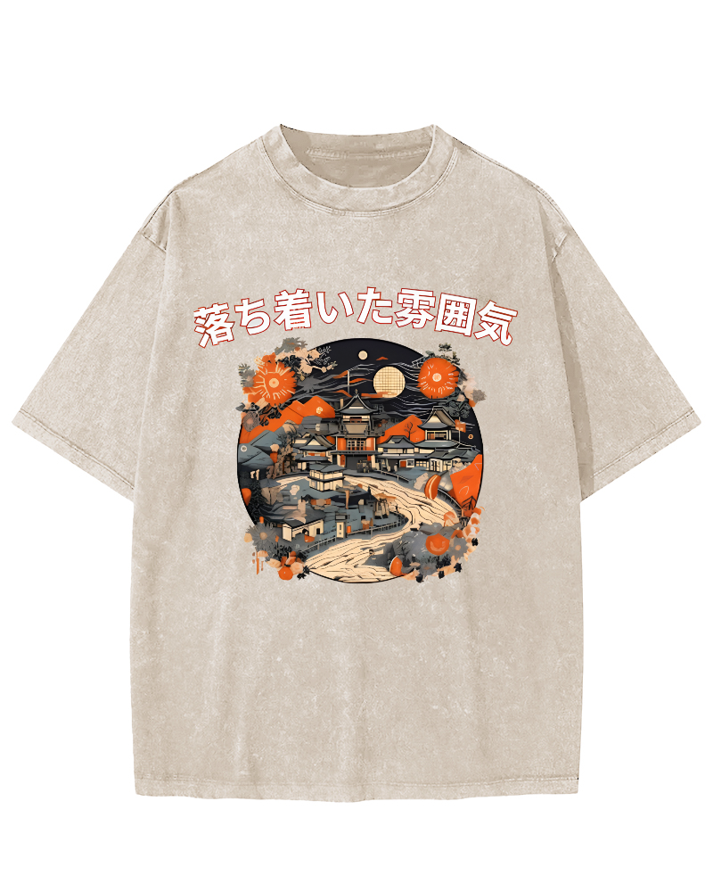 Ukiyo-e Japanese Style Vintage Washed T-shirt-Zazasy