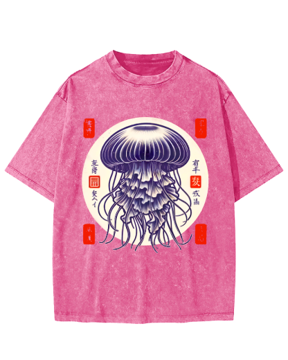 Japanese jellyfish Vintage Washed T-shirt-Zazasy
