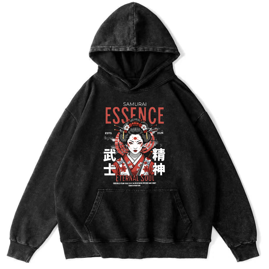 Samurai Spirit Japanese Vintage Distressed Hoodie-Zazasy