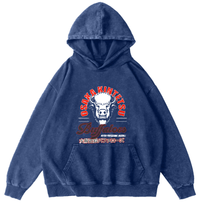 Retro Bull Head Japanese Style Vintage Distressed Hoodie-Zazasy