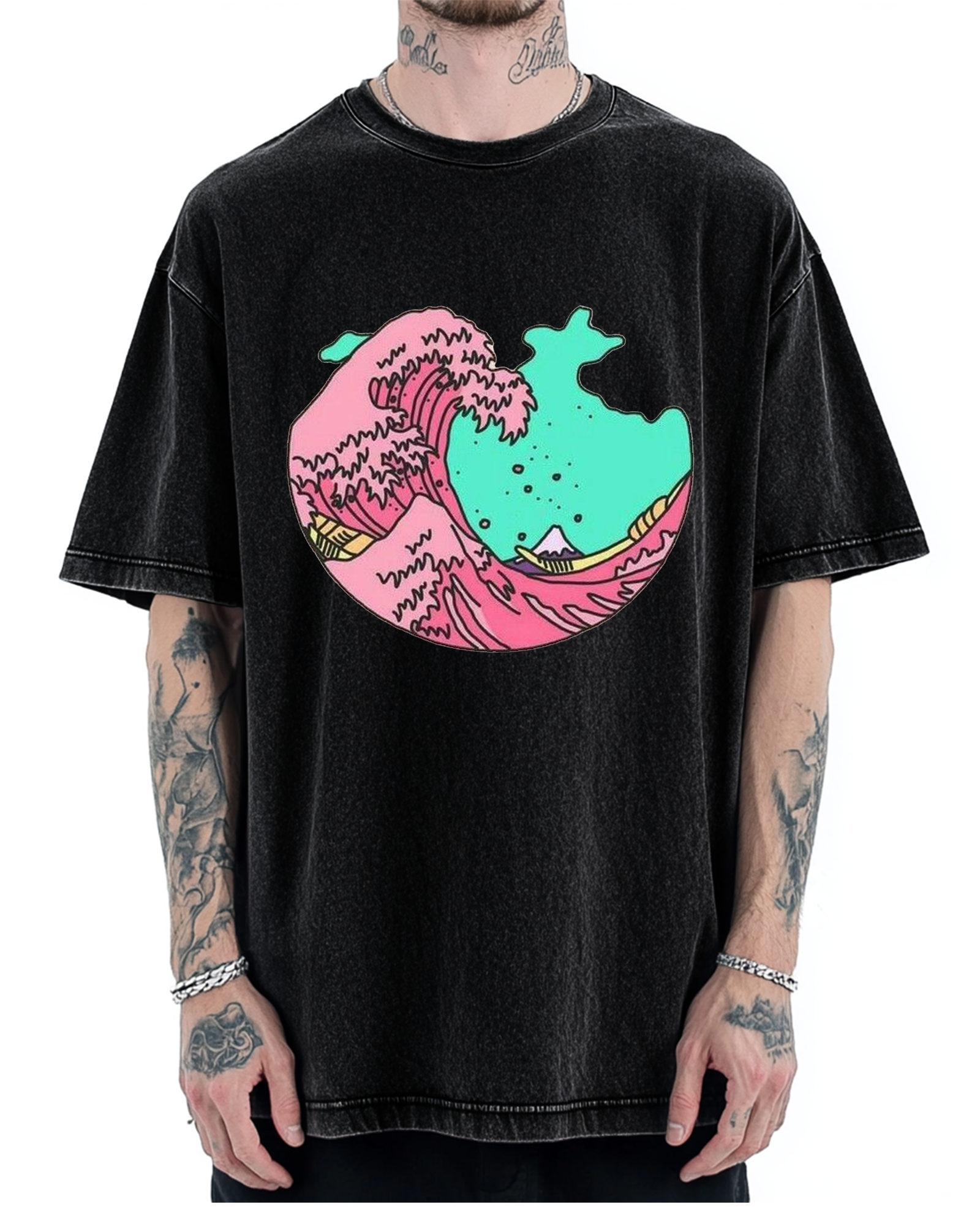 Pink Waves of Kanagawa Vintage Washed T-shirt