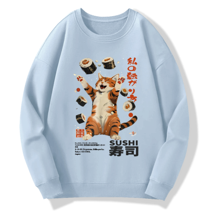 Harajuku Sushi Cat Cotton Pullover Sweatshirt