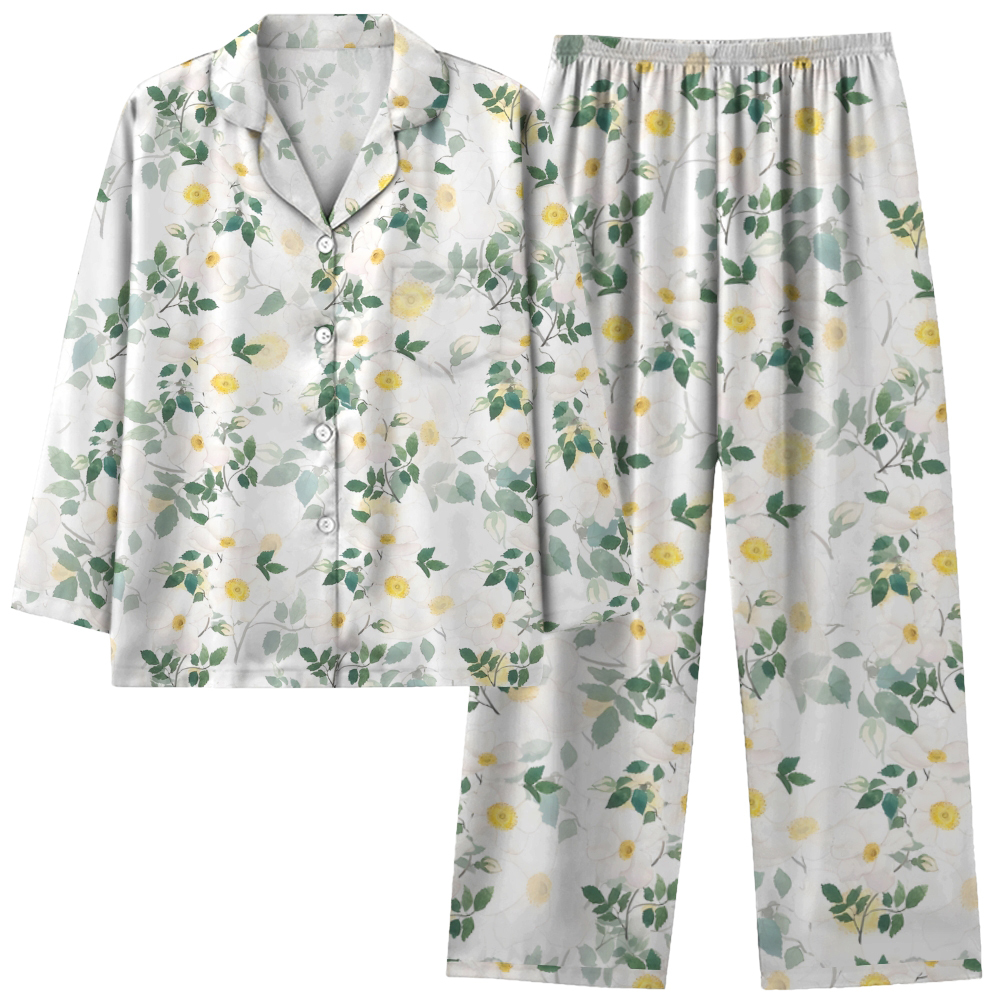 Japanese style floral comfortable long sleeved shirt and pajama set