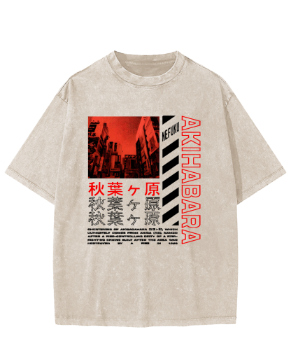 Akihabara Text Vintage Washed T-shirt-Zazasy