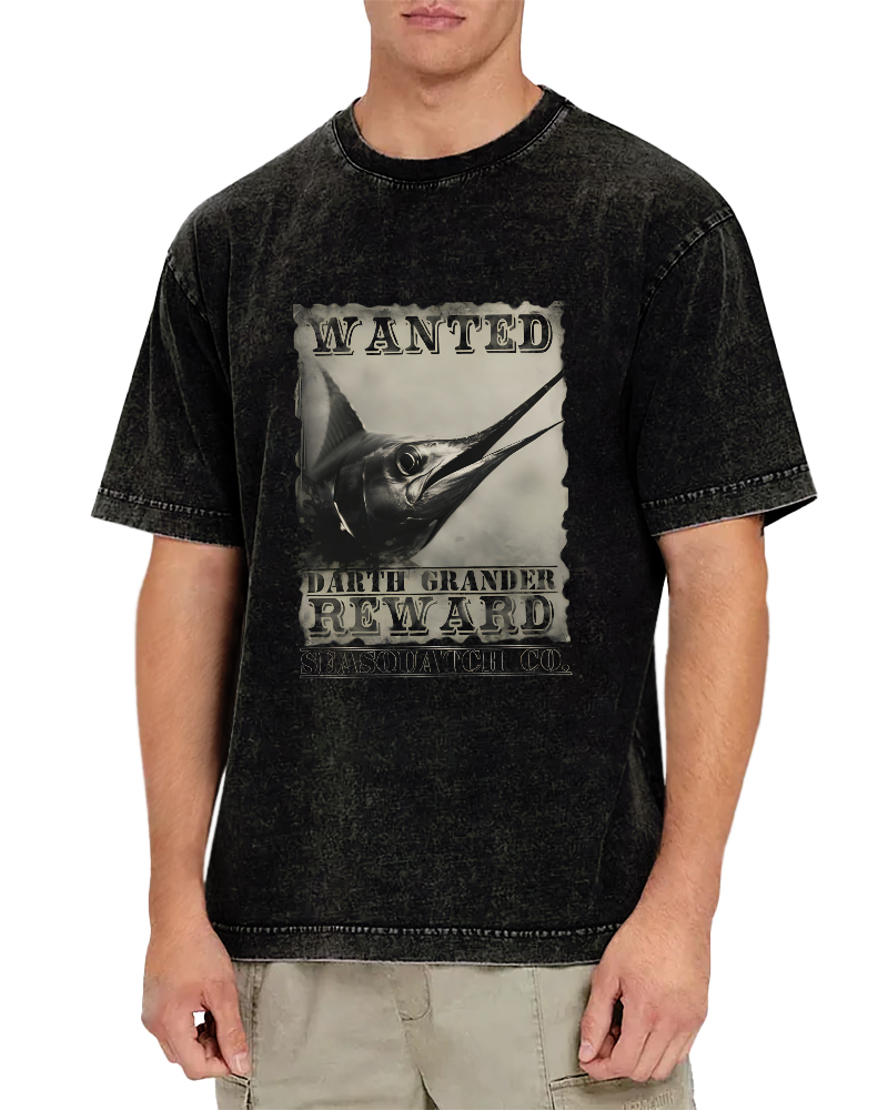 Retro Swordfish Pattern Vintage Distressed T-shirt-Zazasy