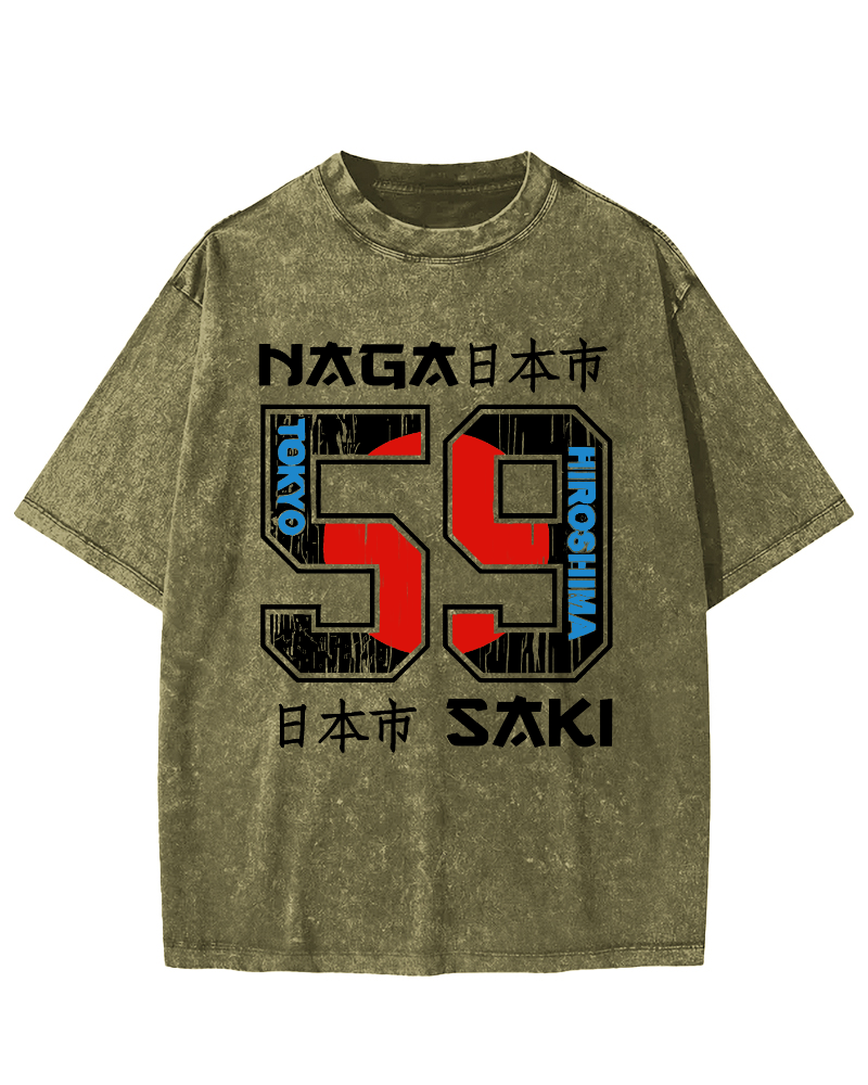 Number 59 in Japan City Vintage Washed T-shirt-Zazasy