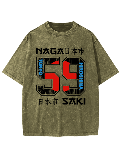 Number 59 in Japan City Vintage Washed T-shirt-Zazasy