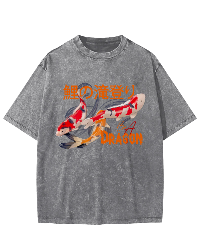 Japanese Koi Fish Vintage Washed T-shirt-Zazasy