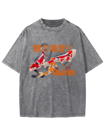 Japanese Koi Fish Vintage Washed T-shirt-Zazasy