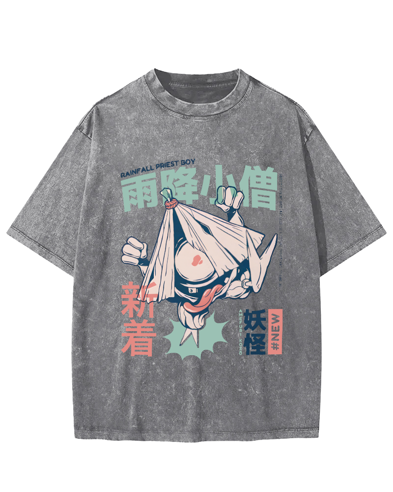 Rain Falls,Little Monk Vintage Distressed T-shirt-Zazasy