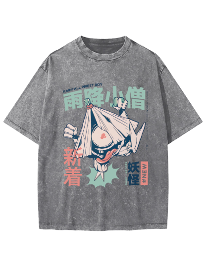 Rain Falls,Little Monk Vintage Distressed T-shirt-Zazasy