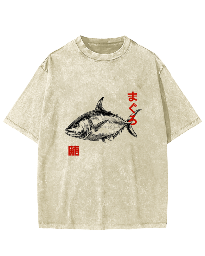 Japanese Tuna Pattern Vintage Distressed T-shirt-Zazasy