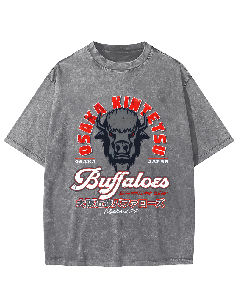 Osaka Kintetsu Buffaloed Vintage Washed T-shirt-Zazasy