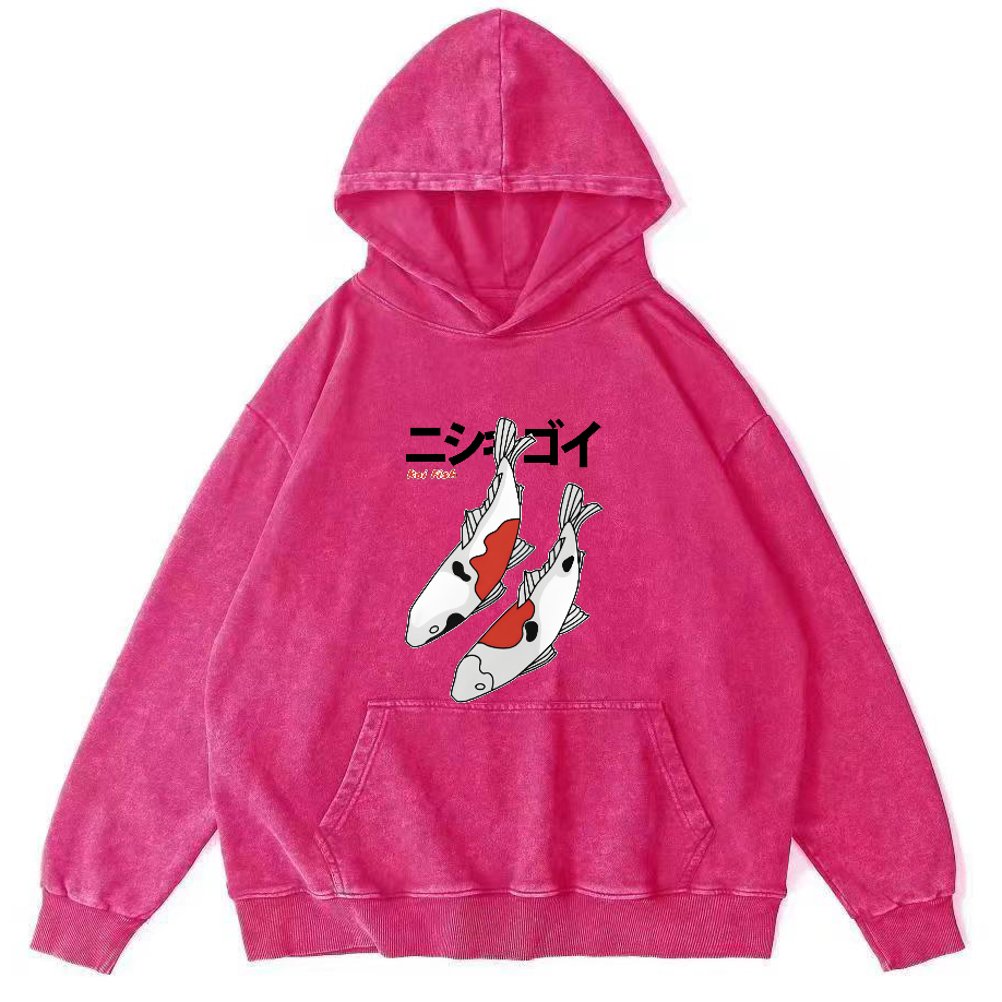 Koi Painting Pattern Japanese Style Vintage Distressed Hoodie-Zazasy