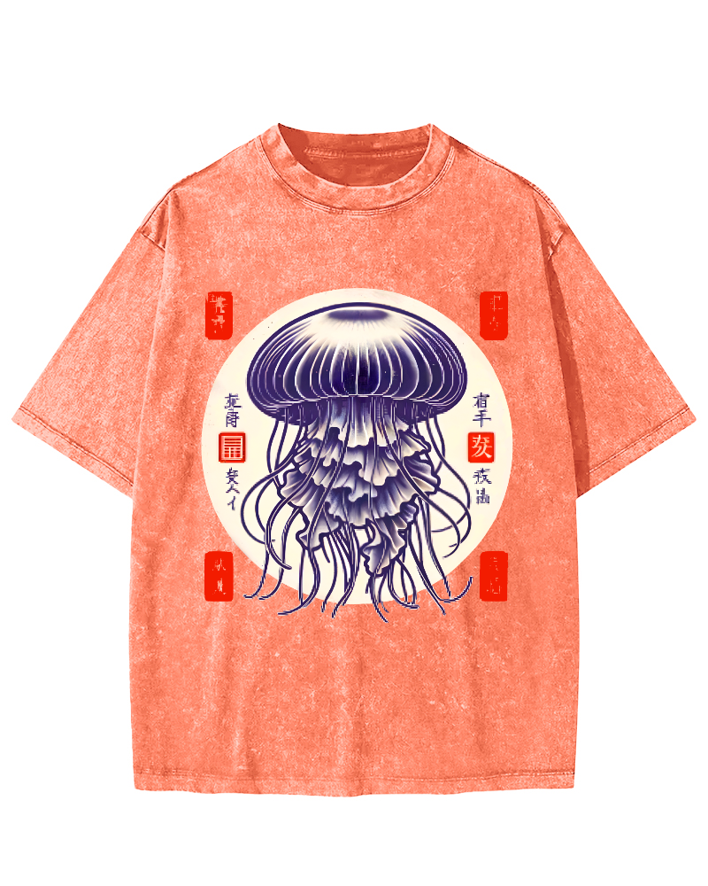 Japanese jellyfish Vintage Washed T-shirt-Zazasy