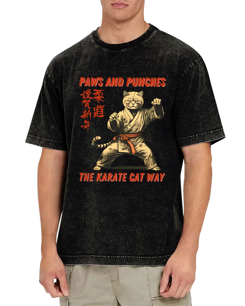 Japanese Judo Kung Fu Vintage Washed T-shirt-Zazasy