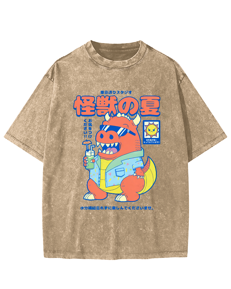 Monster's Summer Vintage Washed T-shirt-Zazasy