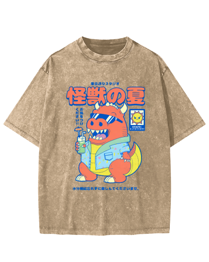 Monster's Summer Vintage Washed T-shirt-Zazasy