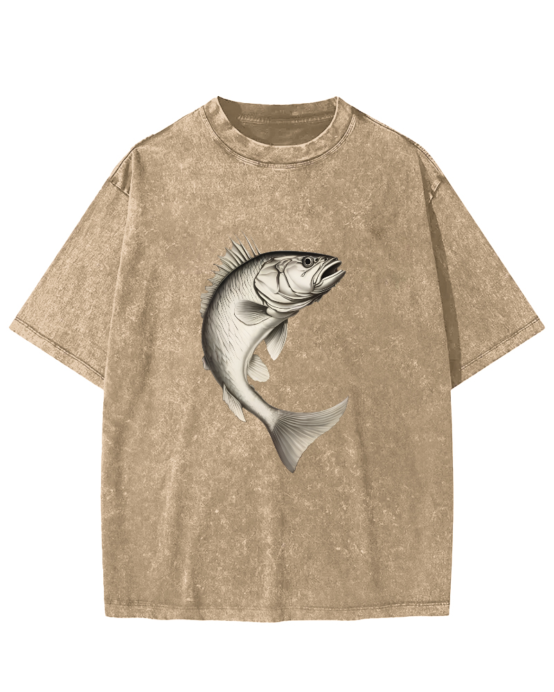 Sea Fsh Pattern Vintage Distressed T-shirt-Zazasy