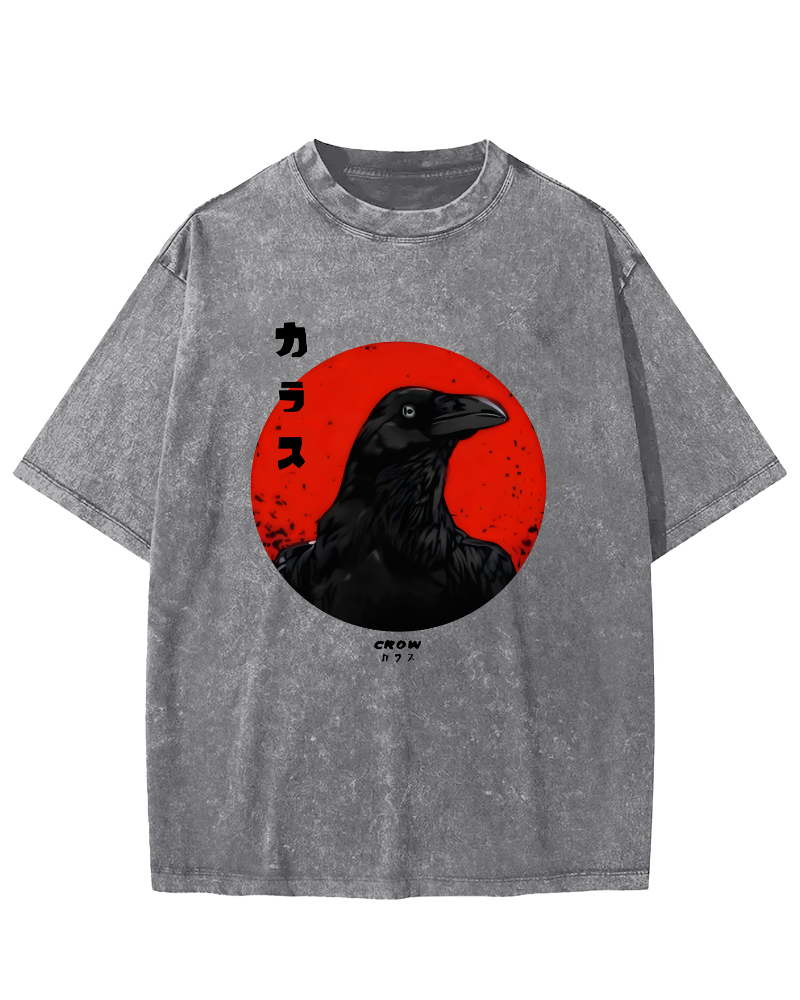 Crow Japanese Vintage Distressed T-shirt-Zazasy