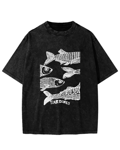 Retro Sea Fish Pattern Vintage Distressed T-shirt-Zazasy