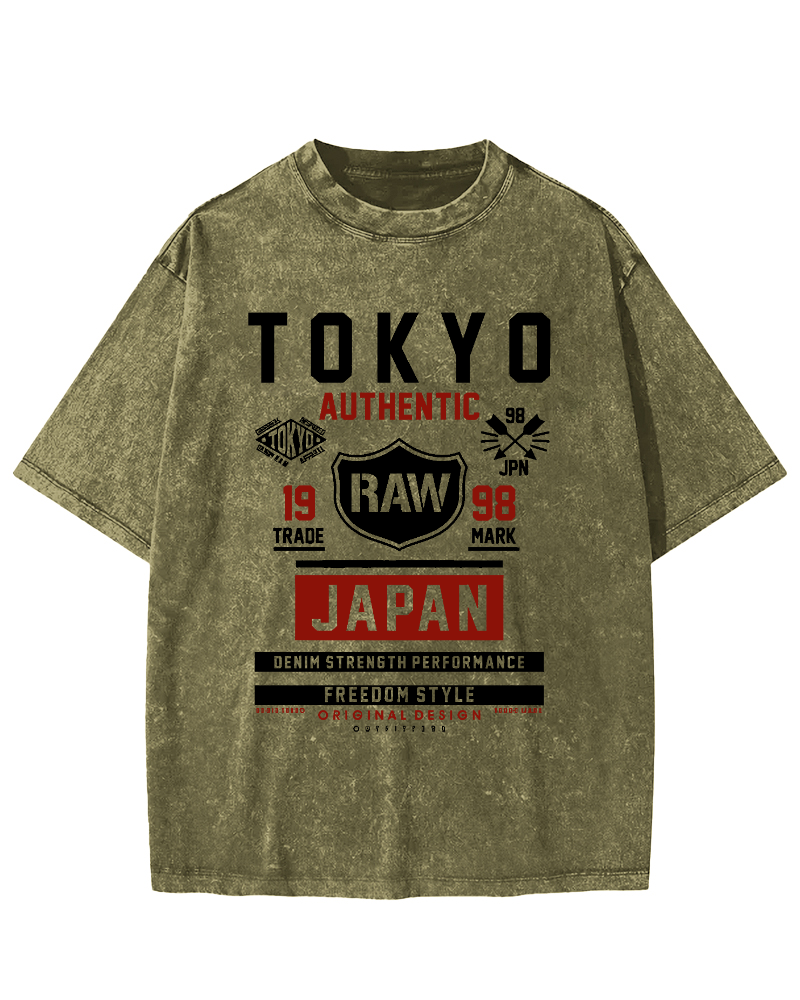 Retro Style Tokyo Text Vintage Washed T-shirt-Zazasy