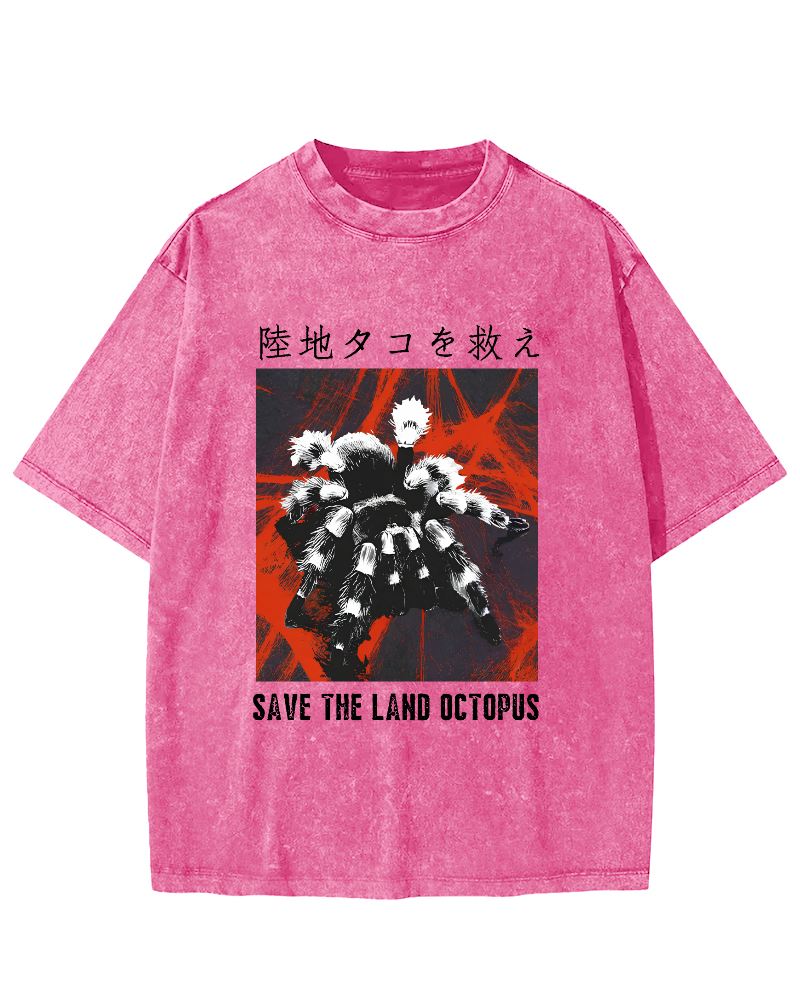 Japanese Style Spiders At Work Vintage Washed T-shirt-Zazasy